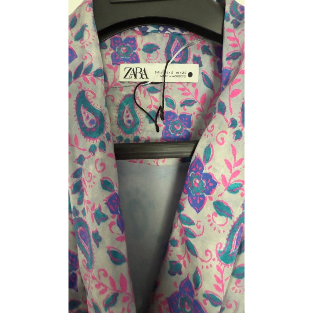 Women's Zara S Grey Purple Floral Paisley Wrap Mini Dress - Picture 3 of 7